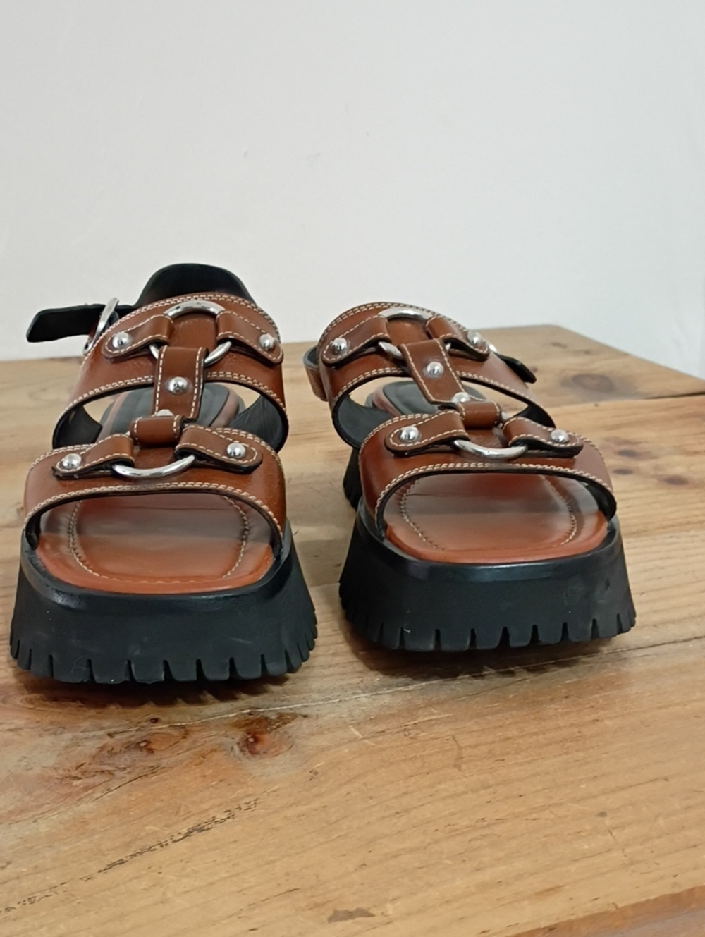 Labucq Atlas Brown Leather Platform Sandal Size 39 US Size 8.5-9